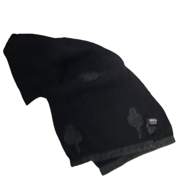 Holt Renfrew Angora Lambswool Nylon Scarf Black Floral Appliques Winter Warmth - Picture 3 of 12